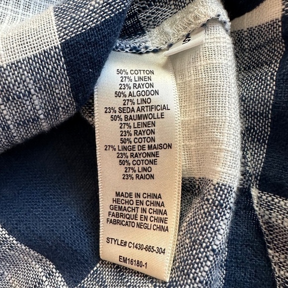 Cloth & Stone Plaid Linen Blend Long Sleeve Blouse Back button detail Women's  S - Picture 14 of 16